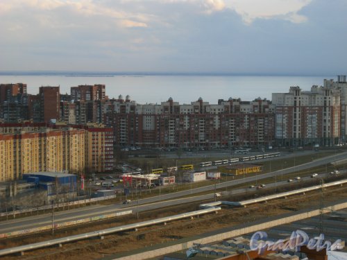 Ул. Савушкина, дом 138 (в центре Фото). Вид с крыши дома 2 по Лыжному пер. Фото 14 апреля 2014 г.