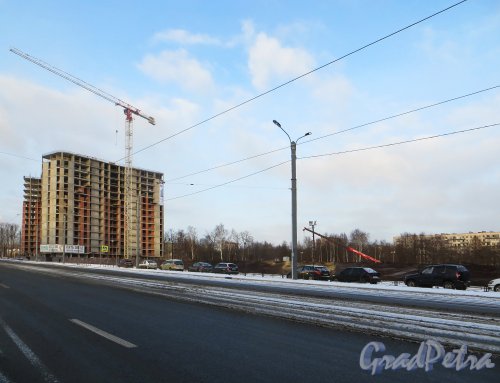 Вид на строительство жилого комплекса «Пять Звёзд» со стороны Пискарёвского проспекта. Фото 5 января 2015 года.