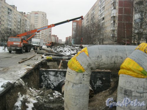 Ленская улица на пересечении с Белорусской улицей. Ремонтные работы. Фото 12 февраля 2015 г.