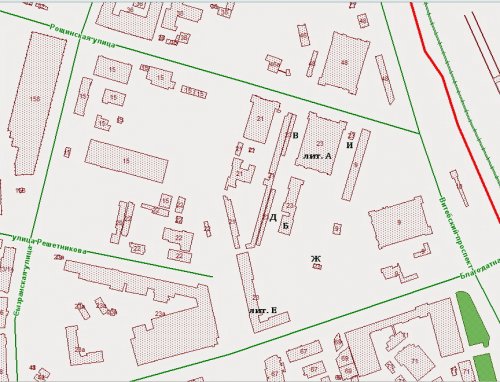 Схема расоложения построек по адресу Рощинская улица, дом 23 на июль 2015 года.