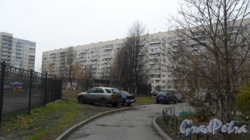 Улица Шаврова, дом 9. 10-этажный жилой дом серии 1ЛГ-606.11.87 1989 года постройки. 7 парадных. 272 квартиры. Вид дома со двора. Фото 6 ноября 2015 года.