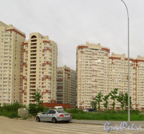 Улица Ворошилова, дом 25, корпус 1. Один из корпусов жилого комплекса «Ладожский парк». Фото 31 мая 2015 года. 	