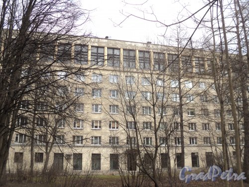 улица Громова, дом 12. Центральная часть фасада со стороны Заневского парка. Фото 12 апреля 2011 года.
