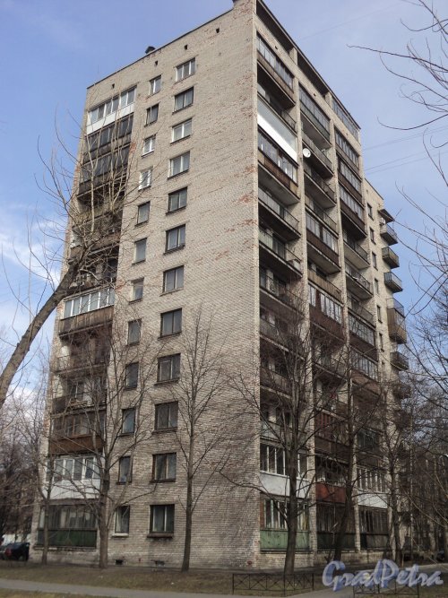 Улица Громова, дом 16. Общий вид фасада со стороны Заневского парка. Фото 12 апреля 2011 года.