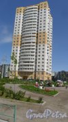 Шушары, улица Окуловская, дом 4. 24-этажный жилой дом 2010 года постройки. 2 парадные, 231 квартира. В здании расположен салон красоты "Красотка", 925-10-85. Фото 31 мая 2016 года.