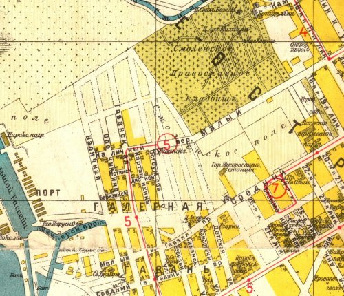Район Смоленского поля и Детская улица на карте Санкт-Петербурга 1925 года 