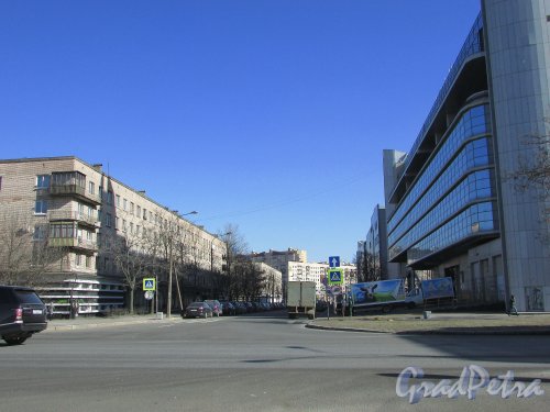 Перспектива Звёздной улицы от Московского шоссе в сторону улицы Ленсовета. Фото 22 марта 2016 года.
