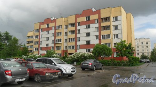 Шушары, улица Пушкинская, дом 26. 5-этажный жилой дом серии 600.11 2002 года постройки. 4 парадные, 80 квартир. Фото 24 мая 2016 года.
