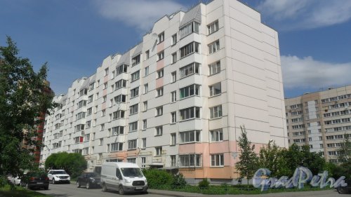 Шушары, улица Пушкинская, дом 44. 7-этажный жилой дом серии 600.11 2008 года постройки. 4 парадные, 112 квартир. Фото 30 мая 2016 года.