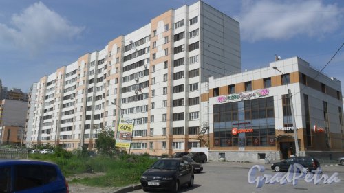 Шушары, улица Пушкинская, дом 34. 10-этажный жилой дом серии 600.11 2007 года постройки. 9 парадных, 359 квартир. Фото 30 мая 2016 года.