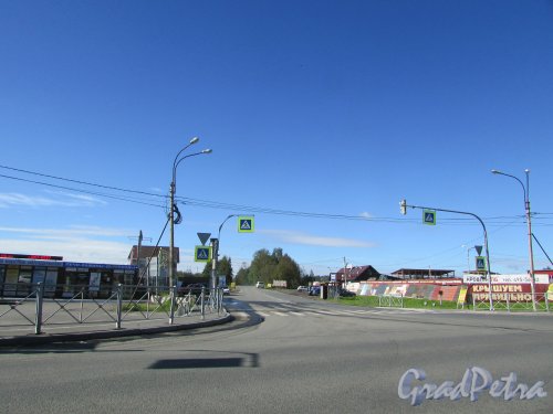 посёлок Парголово, перспектива дороги в Каменку от Выборгского шоссе в сторону железнодорожного переезда. Фото 31 августа 2016 года.